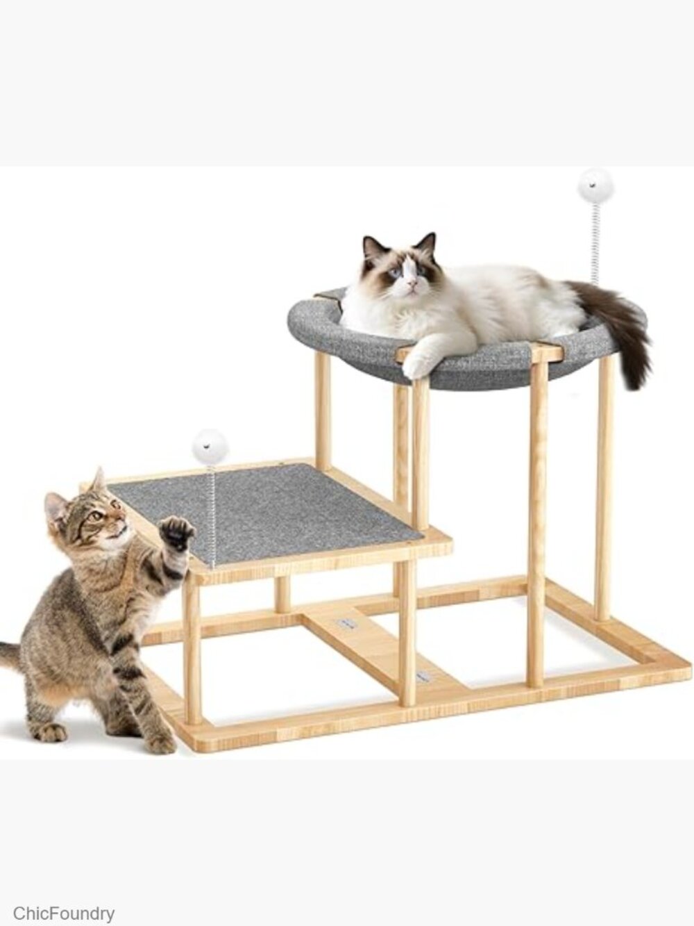Elevated 2-Tier Cat Hammock Bed with Teasers Scratching Mat